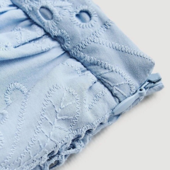 ZARA fab 100% cotton baby blue embroidered high-quality lined midi skirt🔥🔥🔥 - Picture 5 of 8